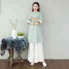Traditional Chinese Elbow-sleeve Long Top / Pants / Set