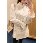 Lace-trim Buttoned Blouse White - One Size