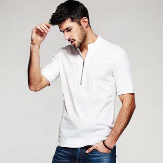 Stand-collar Short-sleeved Zipper Top