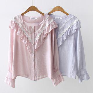 Ruffle Trim Bell-sleeve Blouse