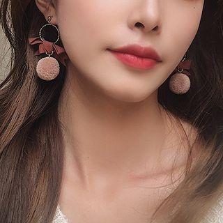 Fabric Bow Bobble Dangle Earring As Shown In Figure - One Size