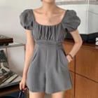 Ruched Puff-sleeve Playsuit