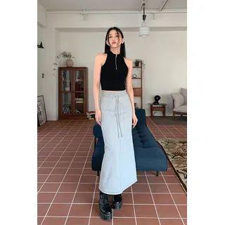 Drawstring Contrast-panel Maxi Skirt