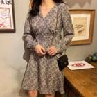 Long-sleeve Floral Print Wrap A-line Dress
