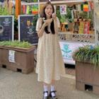 Puff-sleeve Peter Pan-collar Floral Dress As Show In Figure - One Size