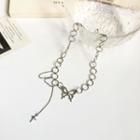 Cross & Butterfly Pendant Alloy Choker Necklace - Silver - One Size