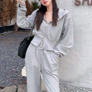 Plain Cropped Zip-up Hoodie / Sweatpants