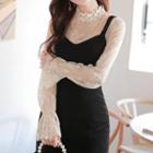 Crochet-neck See-through Lace Top