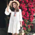 Embroidered Bell-sleeve Mini Chiffon Dress