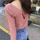 Check Long-sleeve Loose-fit Top