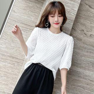 Short-sleeve Plain Lace Chiffon Blouse