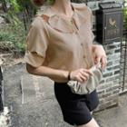 Cuffed-sleeve Pleated-collar Blouse