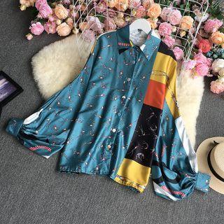 Printed Panel Shirt Blue - One Size