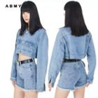 Washed Denim Oversize Button-up Cropped Jacket