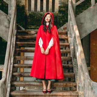 Long Buttoned Hooded Poncho