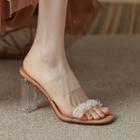 Block Heel Pvc Strap Beaded Sandals
