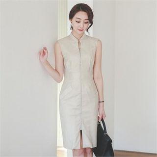 Sleeveless Zip-front Sheath Dress