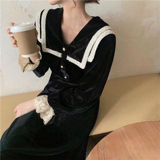 Sailor Collar Velvet Midi Dress