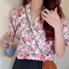 Short-sleeve Floral Chiffon Shirt As Shown In Figure - One Size
