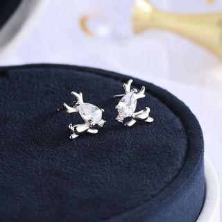 925 Sterling Silver Rhinestone Deer Earring 1 Pair - Es1021 - Silver - One Size