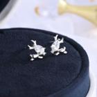 925 Sterling Silver Rhinestone Deer Earring 1 Pair - Es1021 - Silver - One Size