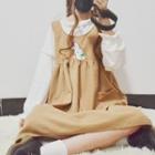 Flared Cuff Long-sleeve T-shirt / Rabbit Print Midi Pinafore Dress / Set
