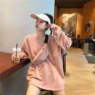 Set: Plain Loose-fit Sweatshirt + Waist Bag