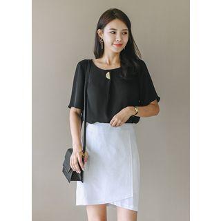 Plus Size Brooch-trim Chiffon Blouse
