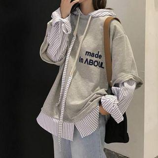 Mock Two-piece Oversized Striped Panel Hoodie