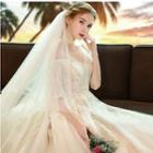 Off-shoulder Elbow-sleeve Embroidered Wedding Ball Gown