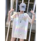 Elbow-sleeve Holographic T-shirt