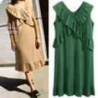 Frilled Sleeveless A-line Midi Dress