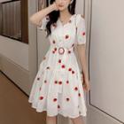Short-sleeve Strawberry Embroidery A-line Dress