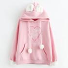 Letter Embroidered Rabbit Ear Hoodie