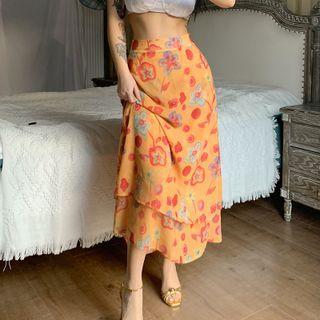 Flower Pattern High Waist Skirt