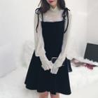 Set: Plain Blouse + Mini Pinafore Dress As Shown In Figure - One Size