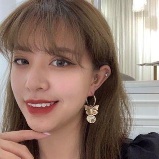 Butterfly Drop Earring 1 Pair - Silver Pin - Gold - One Size