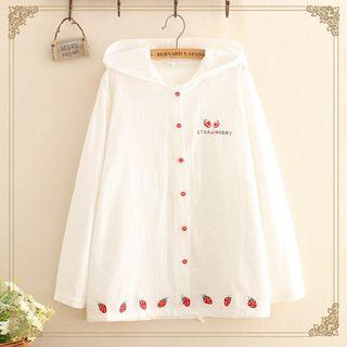 Strawberry Embroidered Hooded Sheer Jacket As Shown In Figure - One Size