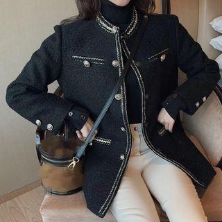 Contrast Trim Cropped Button Coat As Shown In Figure - One Size