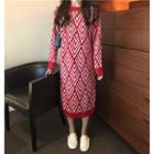 Long Sleeve Pattern Knit Dress Dress - One Size