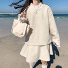 Faux Shearling Pullover / A-line Skirt / Wide-leg Pants / Set