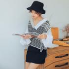 Mock Two-piece Plaid Long-sleeve Top As Shown In Figure - One Size