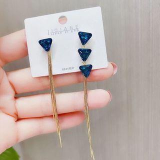 Non-matching Triangle Faux Crystal Fringed Earring 1 Pair - Blue - One Size