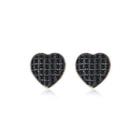 Fashion Romantic Plated Rose Gold Heart-shaped Stud Earrings With Black Cubic Zirconia Rose Gold - One Size