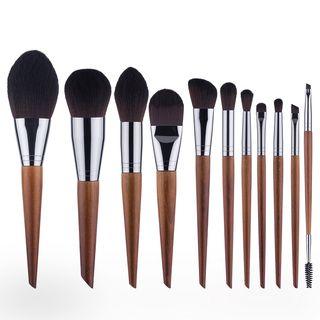 Set Of 11: Wooden Makeup Brush As Shown In Figure - One Size