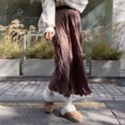 Crinkled Long Faux-suede Skirt