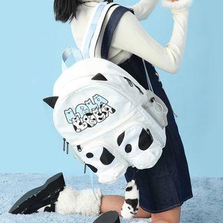 Cat Embroidered Zip Backpack Cow - White - One Size