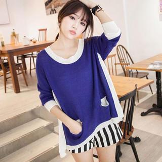 Crew-neck Contrast-trim Knit Top