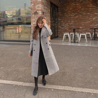 Peak-lapel Double-breasted Coat Gray - One Size