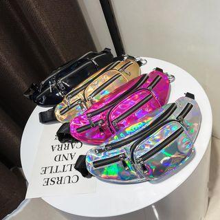 Holographic Zipper Accent Sling Bag